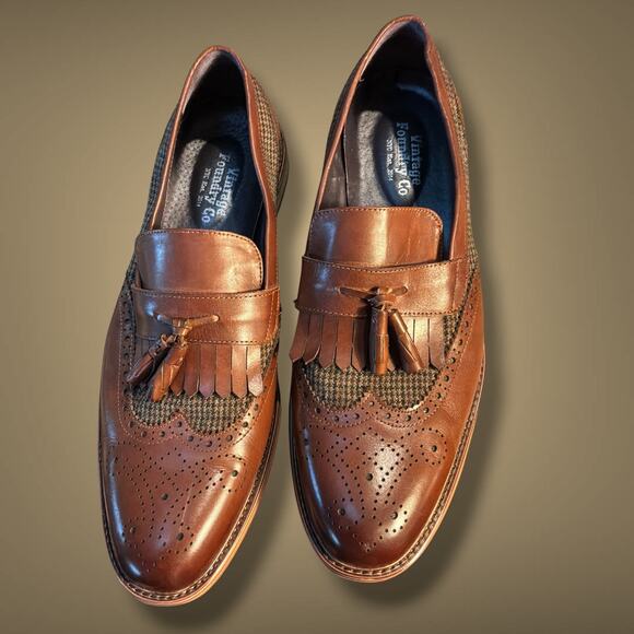 Men\'s Sz 11 VINTAGE FOUNDRY Bianchi Brown Leather And Textile Tassel Loafers EUC main image 9
